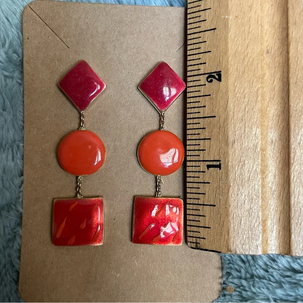 Vibrant Red and Orange Geometric Earrings